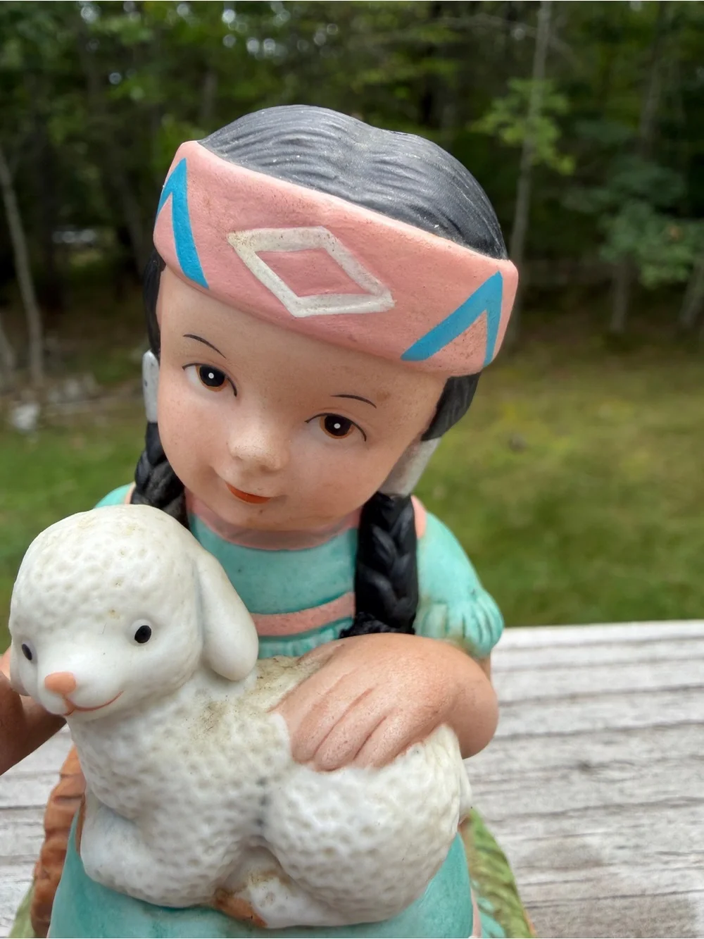 Vintage HOMCO Figurine | Native American Girl with Lamb